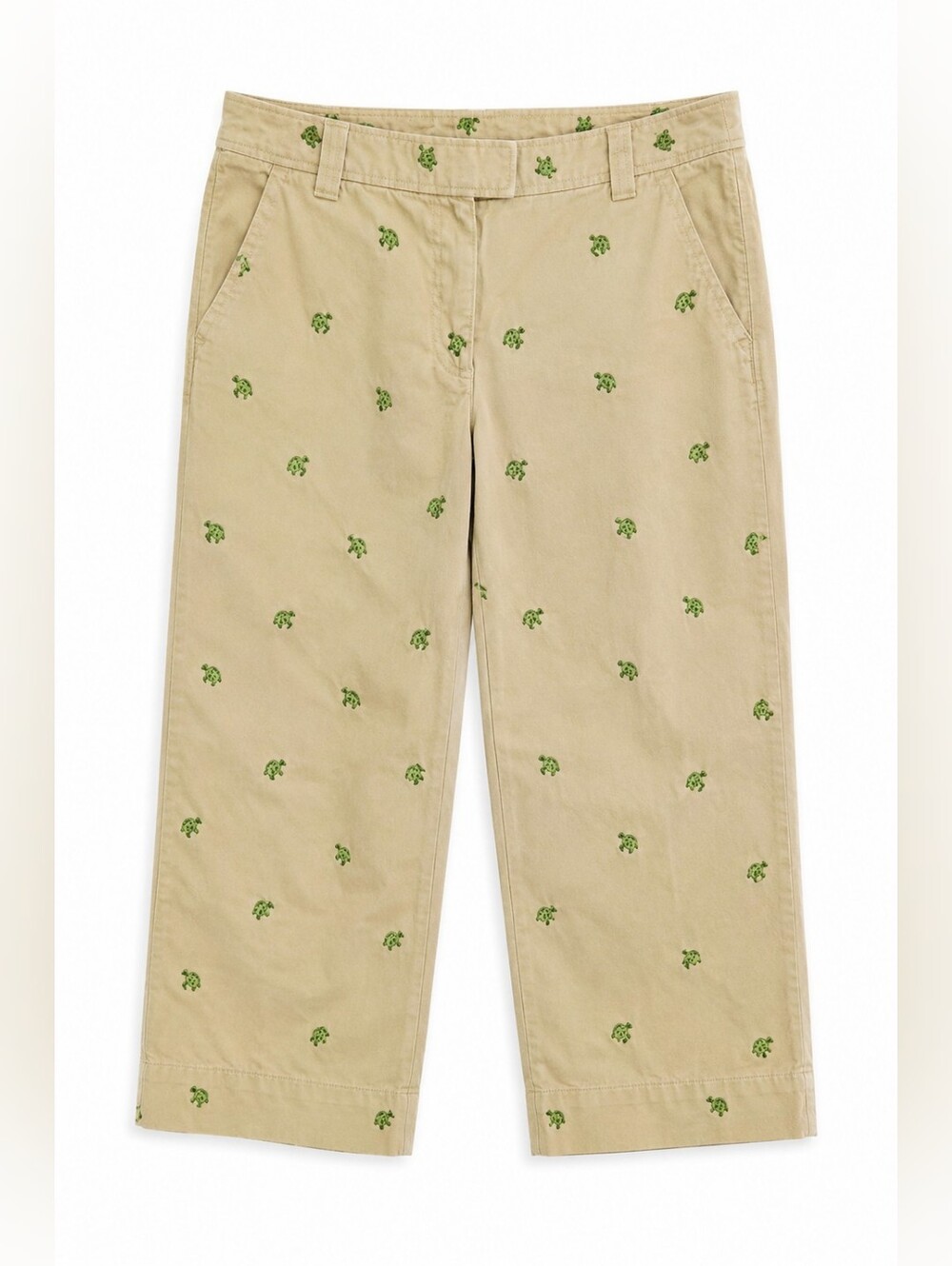 J.Crew Khaki Turtle Embroidered Twill Cropped Chinos, Preppy Coastal Nautical 10